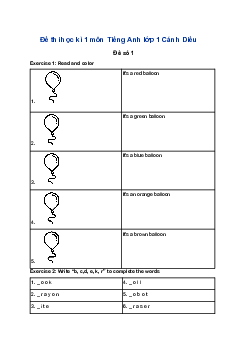 Đề thi học kì 1 lớp 1 năm 2023 - 2024 môn Tiếng Anh - Đề 1-2