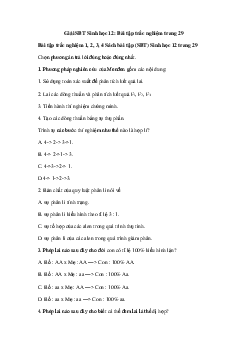 Giải SBT Sinh học 12: Bài tập trắc nghiệm trang 29