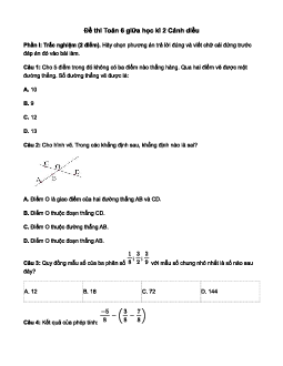 Đề thi giữa học kì 2 môn Toán 6 năm 2023 - 2024 sách Cánh diều | Đề 2