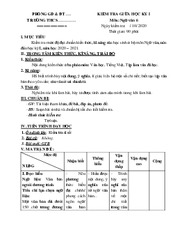 Đề kiểm tra giữa HK1 Ngữ Văn 6,7,8,9 (có đáp án và ma trận đề)
