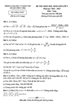 Đề học sinh giỏi Toán 9 năm 2022 – 2023 phòng GD&ĐT huyện Phúc Thọ – Hà Nội