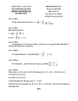 Đề kiểm tra học kỳ 1 Toán 11 năm 2019 – 2020 trường THPT Bình Tân – TP HCM