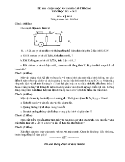 Đề thi HSG Lý 10 cấp trường 2022 (có đáp án)