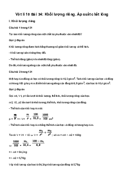 Vật lí 10 Bài 34: Khối lượng riêng. Áp suất chất lỏng