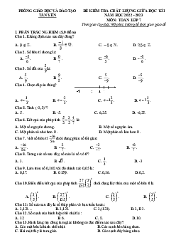 Đề giữa học kì 1 Toán 7 năm 2022 – 2023 phòng GD&ĐT Tân Yên – Bắc Giang