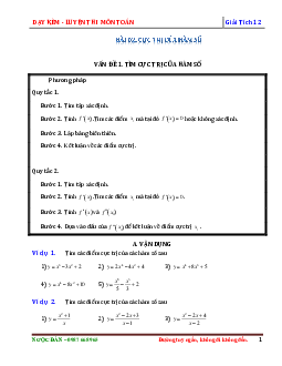 Bài tập trắc nghiệm cực trị của hàm số – Ngọc Đàn Toán 12