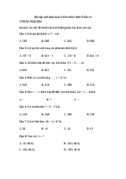 Phiếu bài tập cuối tuần lớp 3 môn Toán - Tuần 14 (cơ bản) | Kết nối tri thức