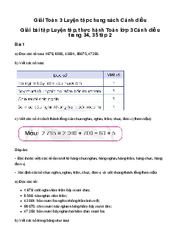 Luyện tập chung: Giải bài tập Luyện tập, thực hành Toán lớp 3 Cánh diều trang 34, 35 tập 2