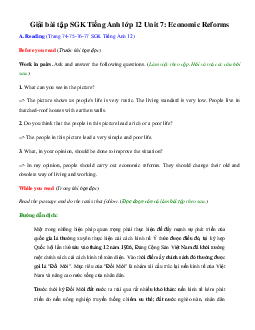Giải bài tập SGK Tiếng Anh lớp 12 Unit 7: Economic Reforms