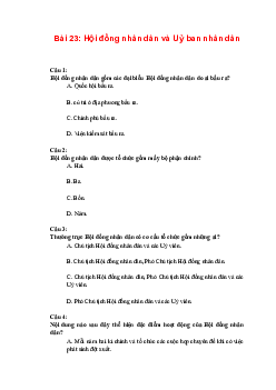 Trắc nghiệm Kinh tế và Pháp luật 10 Bài 23: Hội đồng nhân dân và Uỷ ban nhân dân | Kết nối tri thức