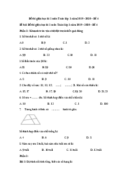 Đề thi giữa học kì 1 môn Toán lớp 1 năm 2019 - 2020 - Đề 4