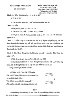 Đề thi cuối học kỳ 2 Toán 9 năm 2023 – 2024 sở GD&ĐT Bình Dương