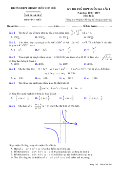 Đề thi thử Toán THPT Quốc gia 2019 lần 1 trường THPT chuyên Quốc học Huế