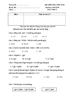 Đề thi học kì 2 lớp 5 môn Toán năm 2019 - 2020 theo Thông tư 22 - Đề 2