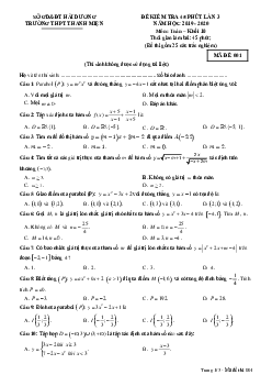 Đề kiểm tra Đại số 10 chương 2 năm 2019 – 2020 trường Thanh Miện – Hải Dương
