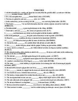 WORD FORMATION học sinh giỏi Tiếng Anh 9