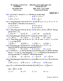 Đề thi HK2 Toán 12 năm học 2016 – 2017 sở GD và ĐT Lâm Đồng