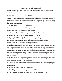 Trắc nghiệm Sinh học 12 bài 28: Loài