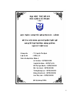 Tiểu luận đề tài: Nội dung hoàn thiện thể chế kinh tế thị trường định hướng XHCN ở Việt Nam | Trường Đại Học Thủ Đô Hà Nội