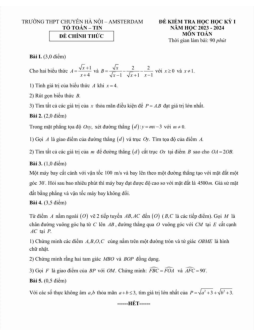 Đề học kì 1 Toán 9 năm 2023 – 2024 trường THPT chuyên Hà Nội – Amsterdam