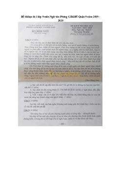 Đề thi học kì 1 lớp 9 môn Ngữ văn Phòng GD&ĐT Quận 9 năm 2019 - 2020