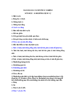 Trắc nghiệm môn Marketing dịch vụ có đáp án | Đại học Kỹ thuật - Công nghệ Cần Thơ