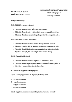 Đề cương ôn tập giữa học kì 2 môn Công nghệ 7 sách Cánh diều