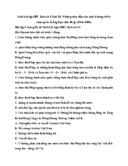 Giải SBT Lịch Sử 12 bài 18: Những năm đầu của cuộc kháng chiến toàn quốc chống thực dân Pháp (1946-1950)