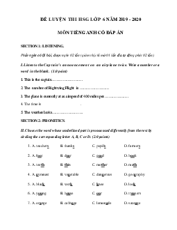Đề thi thử học sinh giỏi lớp 6 môn Tiếng Anh có file nghe năm học 2019 - 2020