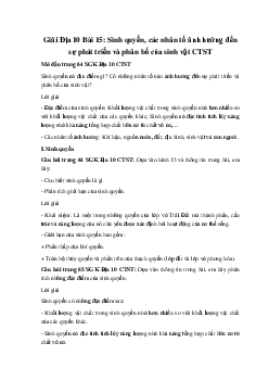 Giải Địa 10 Bài 15: Sinh quyển, các nhân tố ảnh hưởng đến sự phát triển và phân bố của sinh vật CTST ( có đáp án)