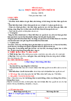 Giáo án GDCD 6 Bài 12: Thực hiện quyền trẻ em | Kết nối tri thức