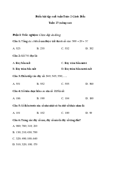 Phiếu bài tập cuối tuần Toán 2 Cánh diều - Tuần 27 (nâng cao)