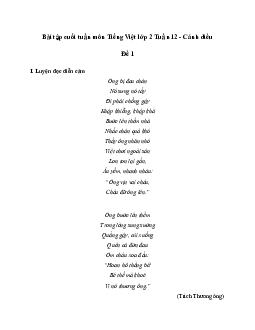 Phiếu bài tập cuối tuần lớp 2 môn Toán Chân trời sáng tạo - Tuần 12