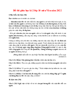 Đề thi giữa học kì 2 lớp 12 môn Văn năm 2022 Đề 7