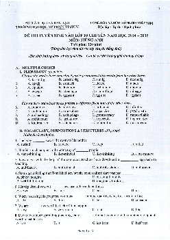 Đề thi vào lớp 10 THPT Chuyên môn Tiếng Anh trường Đại học sư phạm Thành Phố Hồ Chí Minh năm học 2014-2015