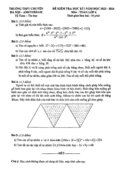 Đề học kì 1 Toán 6 năm 2023 – 2024 trường THPT chuyên Hà Nội – Amsterdam