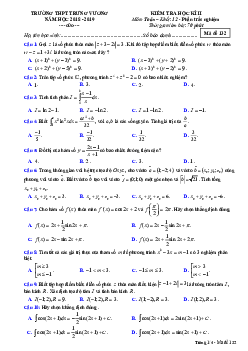 Đề kiểm tra học kỳ 2 Toán 12 năm 2018 – 2019 trường THPT Trưng Vương – TP HCM
