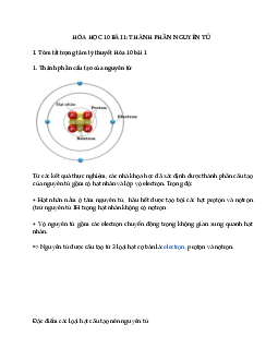 Hóa 10 Bài 1: Thành phần nguyên tử