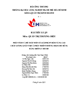 Tiểu luận: Nâng cao chất lượng quản trị và phát triển thương hiệu cho hãng hàng không Vietjet | UIH