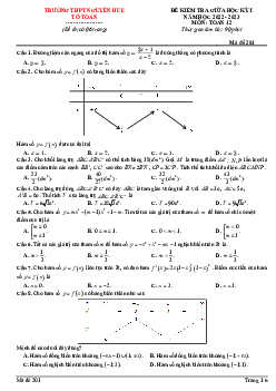 Đề giữa kỳ 1 Toán 12 năm 2022 – 2023 trường THPT Nguyễn Huệ – Phú Yên