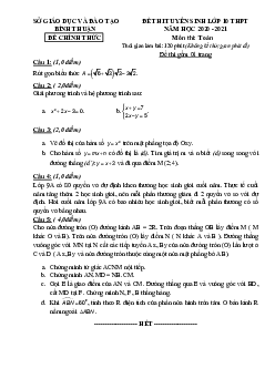 Đề tuyển sinh lớp 10 THPT môn Toán năm 2020 – 2021 sở GD&ĐT Bình Thuận