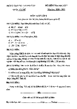 Đề kiểm tra học kỳ 1 Toán 6 năm 2020 – 2021 phòng GD&ĐT Tây Hồ – Hà Nội