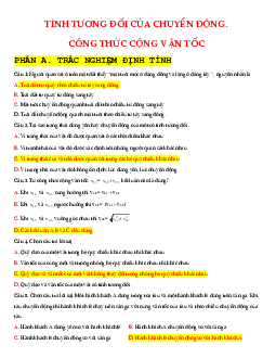 TOP 60 câu trắc nghiệm tính tương đối của chuyển động-công thức cộng vận tốc (có đáp án)