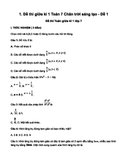 Đề thi giữa kì 1 Toán 7 | Chân trời sáng tạo (có Đáp án + Ma trận)