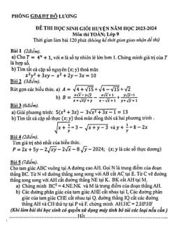 Đề thi HSG huyện Toán 9 năm 2023 – 2024 phòng GD&ĐT Đô Lương – Nghệ An