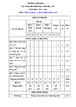 Đề thi học kì 1 môn Công nghệ 4 năm 2023 - 2024 sách Chân trời sáng tạo | đề 1