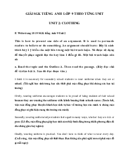 Giải Unit 2 lớp 9 Clothing Write - Language Focus