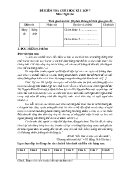Đề thi học kỳ 1 Ngữ văn 7 Chân trời sáng tạo (có đáp án)-Đề 3