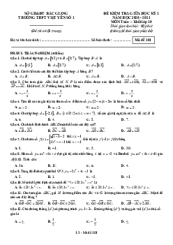 Đề thi giữa HK1 Toán 10 năm 2020 – 2021 trường THPT Việt Yên 1 – Bắc Giang