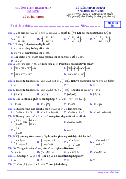 Đề thi học kỳ 1 Toán 10 năm 2019 – 2020 trường Thanh Miện – Hải Dương